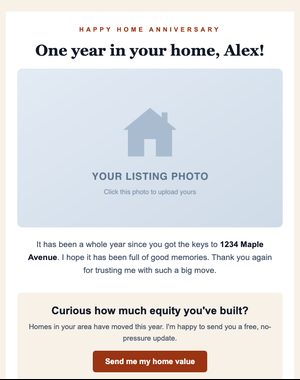 Home Anniversary email template